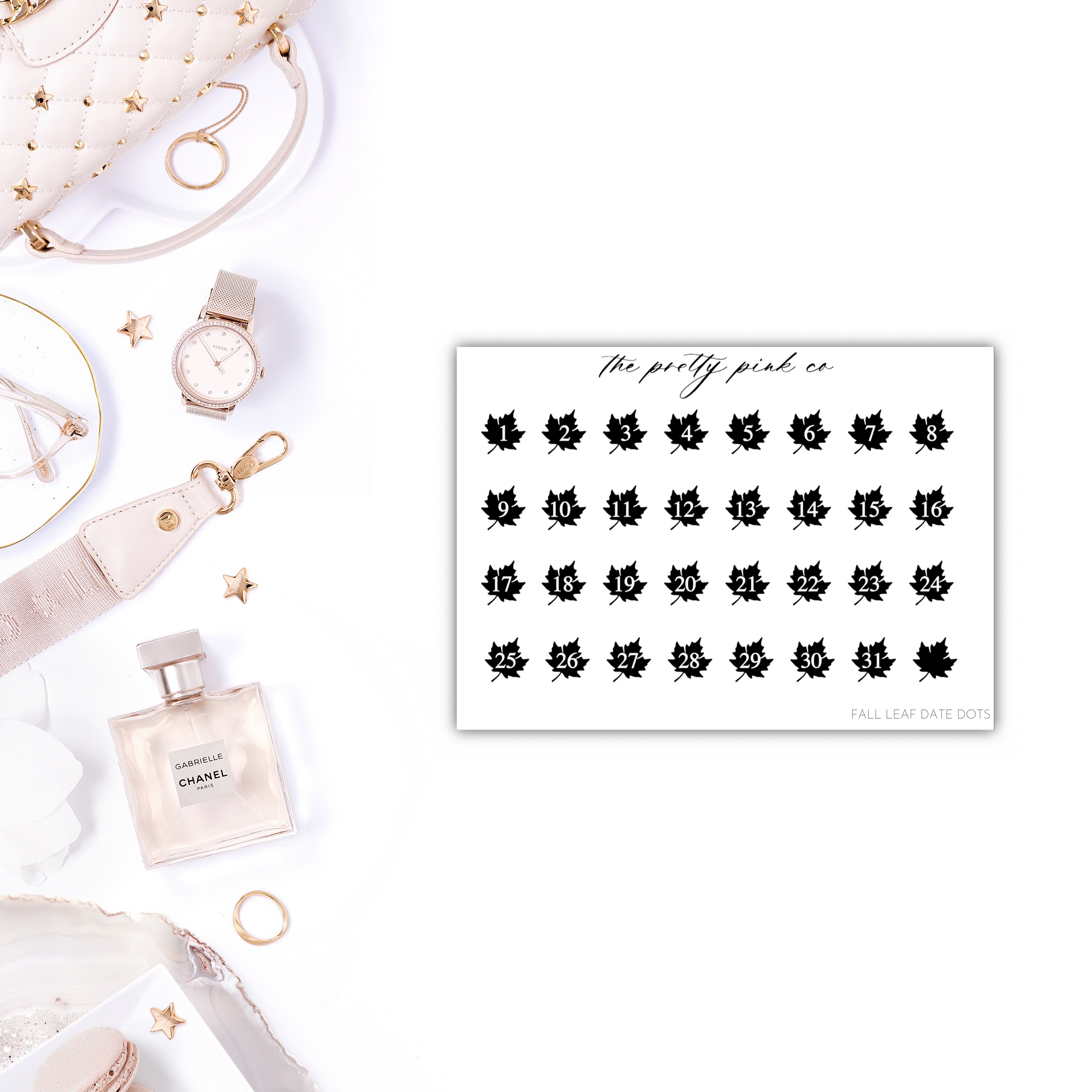 Foiled Fall leaf Date Dots Planner Stickers, Foiled Fall Stickers, Fo…