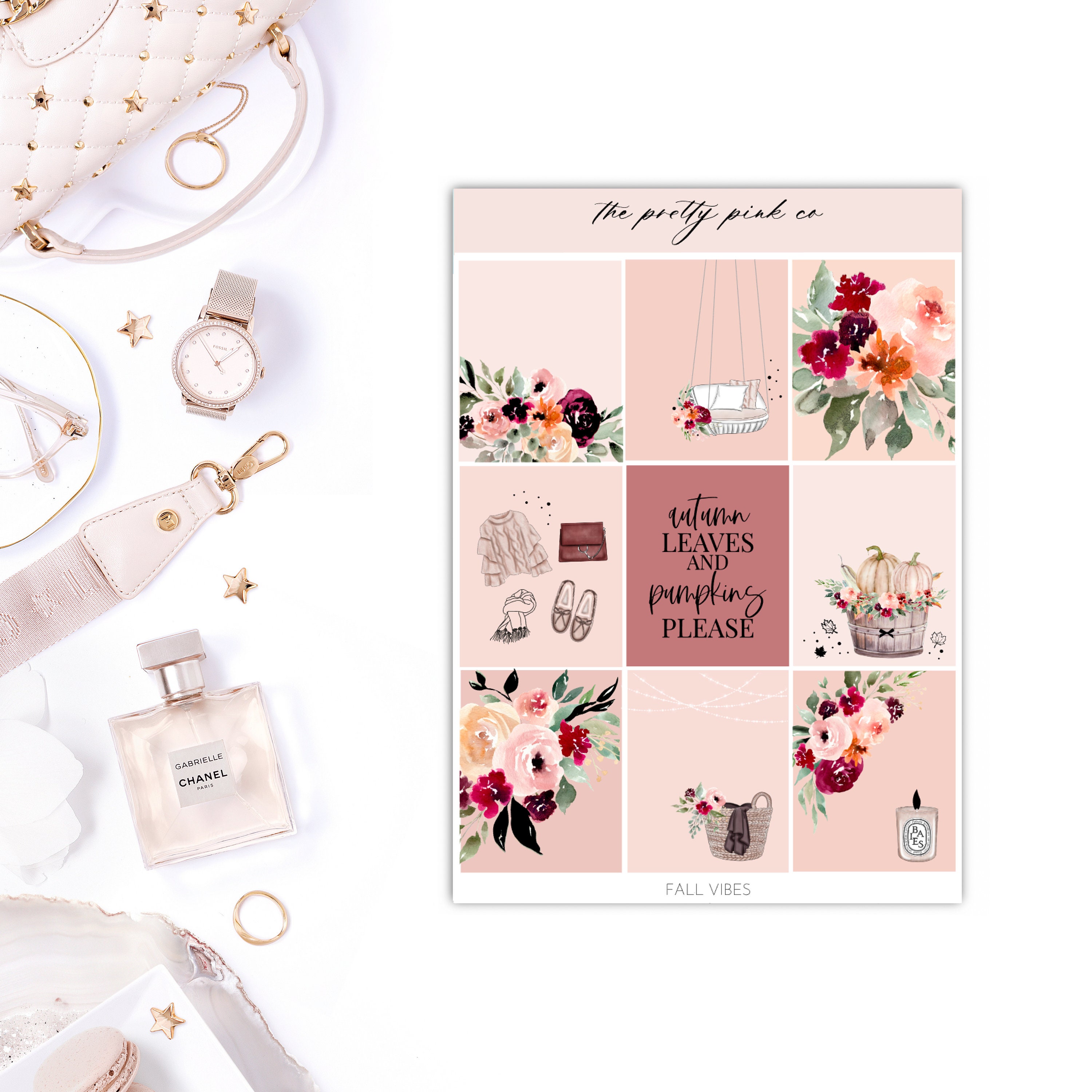 Fall Vibes Foiled Weekly Planner Kit, Planner Sticker Kit, Foiled Sti…