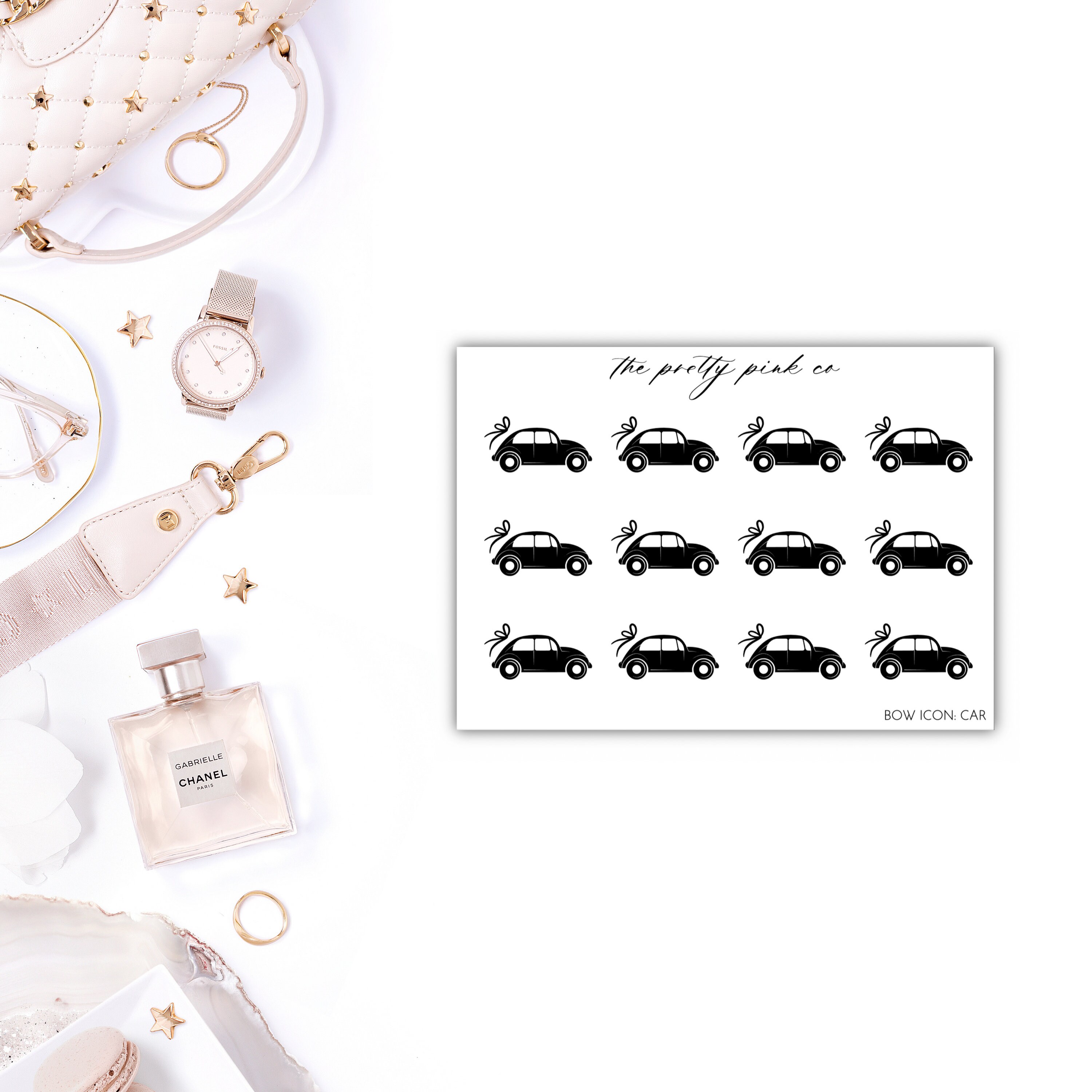 Foiled Bow Car Icon Planner Stickers, Foiled Icon Stickers, Foiled Pl…