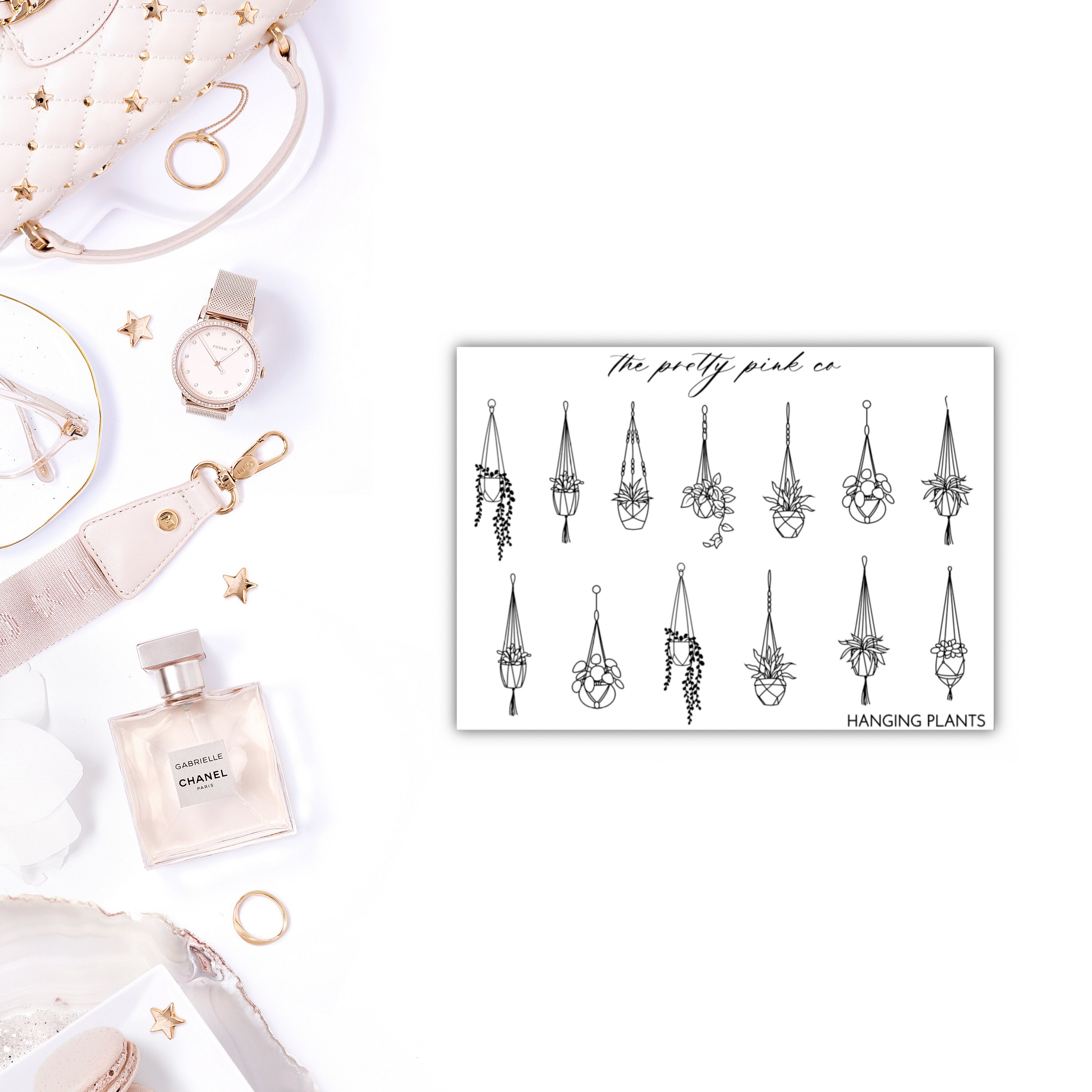 Foiled Hanging Plants Planner Stickers, Foiled Bow Stickers, Foiled P…