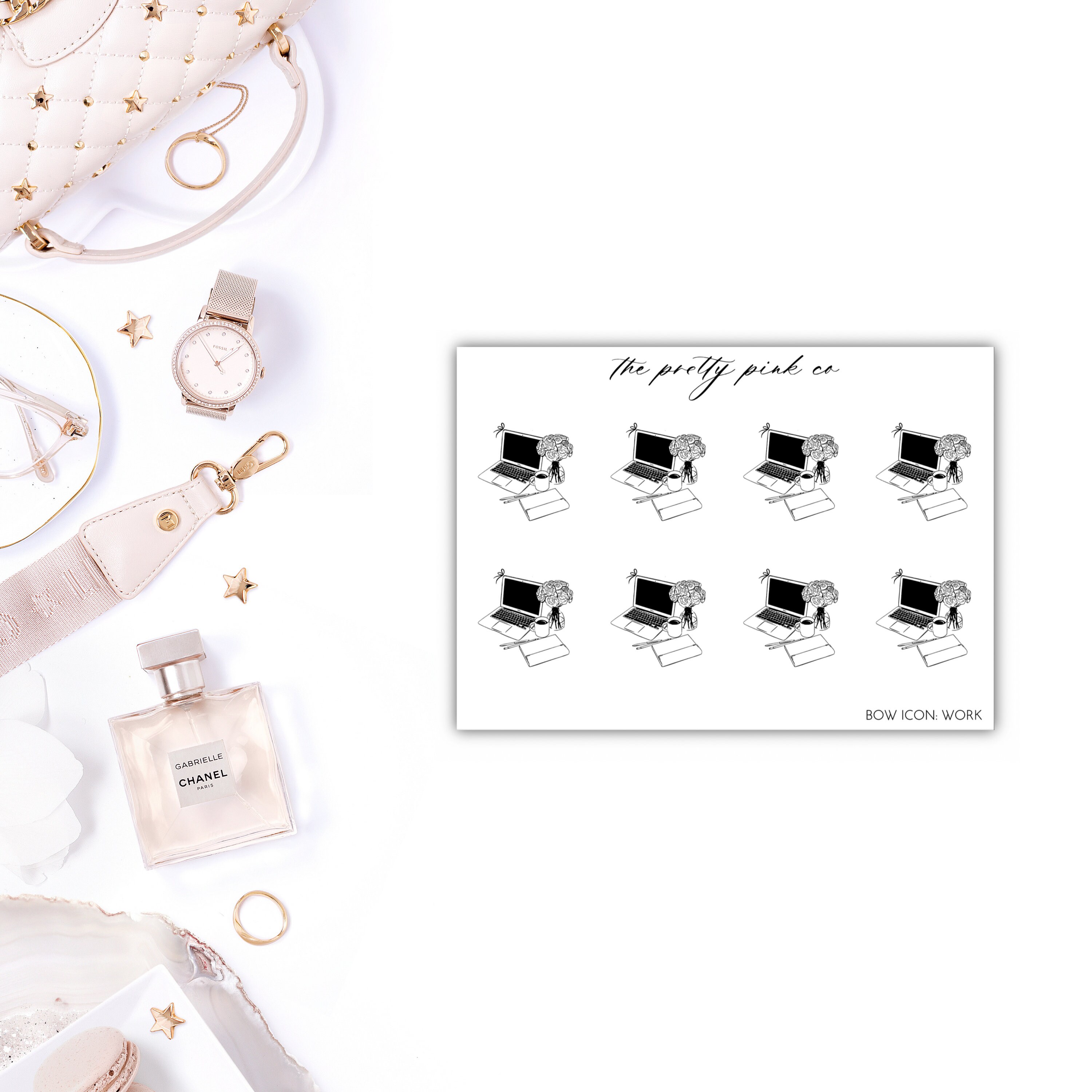 Foiled Bow Work Icon Planner Stickers, Foiled Icon Stickers, Foiled P…