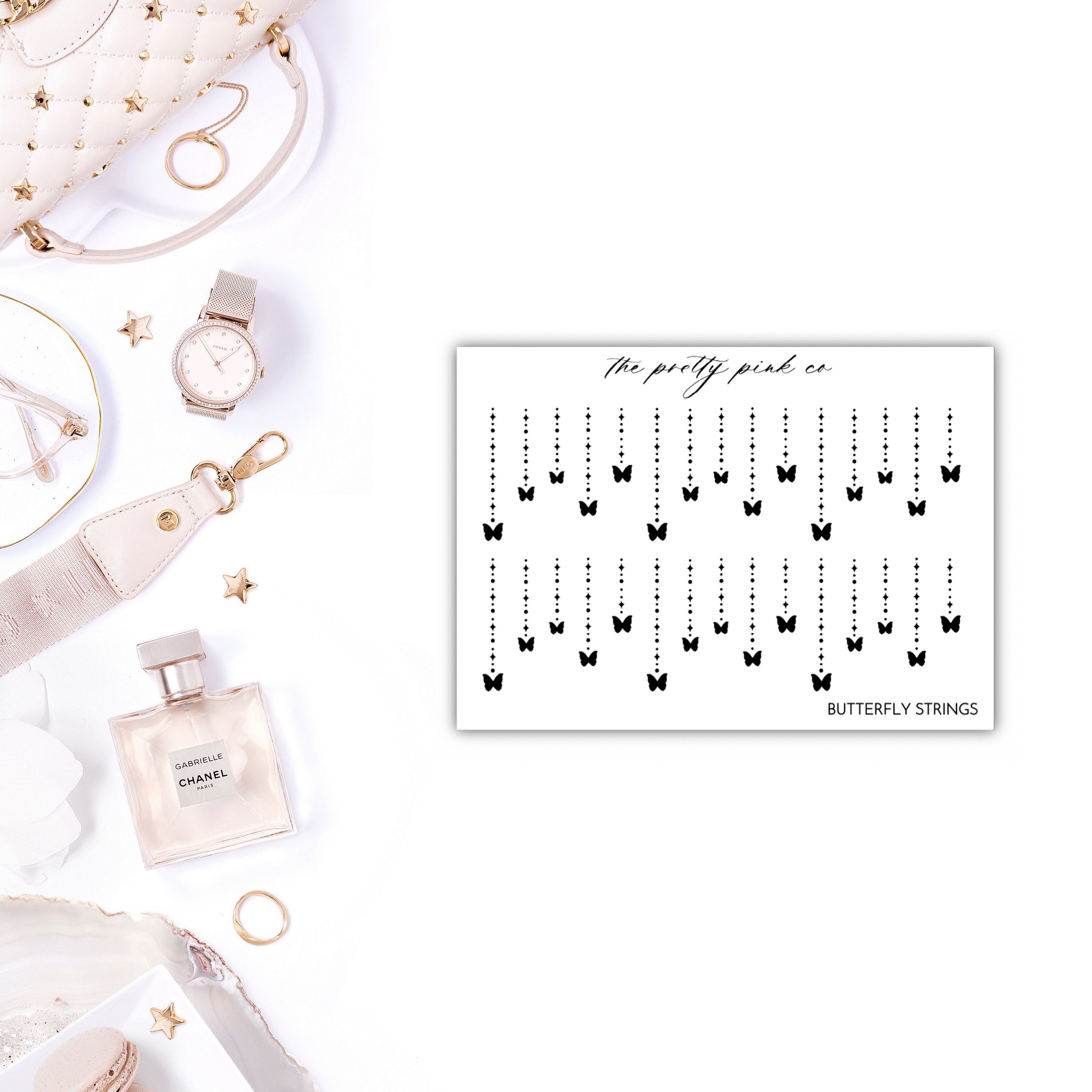 Foiled Butterfly Strings Planner Stickers, Foiled Bow Stickers, Foile…