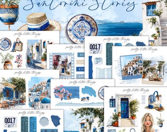 Santorini Stories Mini Planner Decorative Sticker Kit | Journaling | Planner Stickers | Bullet Journal | Summer Stickers | Journal Stickers