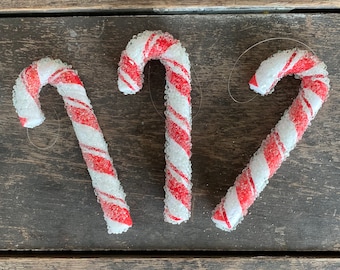 12 pcs - 6" Frosted Candy Cane Ornament with Plastic Hanger - Christmas Wreath Winter Decoration Supplies Red White Stripe