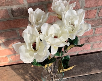 23" Magnolia Bush x5 Cream - White Off White Wedding Artificial Fake Flowers- Florist Supplies