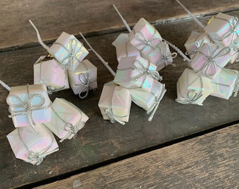 7" Iridescent Christmas Present Pick x3 - White Holiday Gift floral Picks