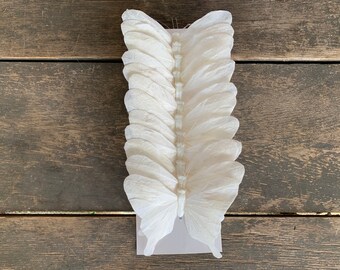 12 Glitter White Feather Butterflies - 5 Inch Floral Decor