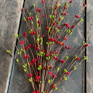 25&quot; Red Green Berry Pep Stem - Branch Christmas Filler Berries Artificial Fake Home Decor Wreath Floral Supplies