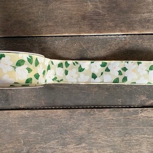 2 COLORS - Magnolia Print on Canvas Material Wired Ribbon - White/Cream White/Brown image 1