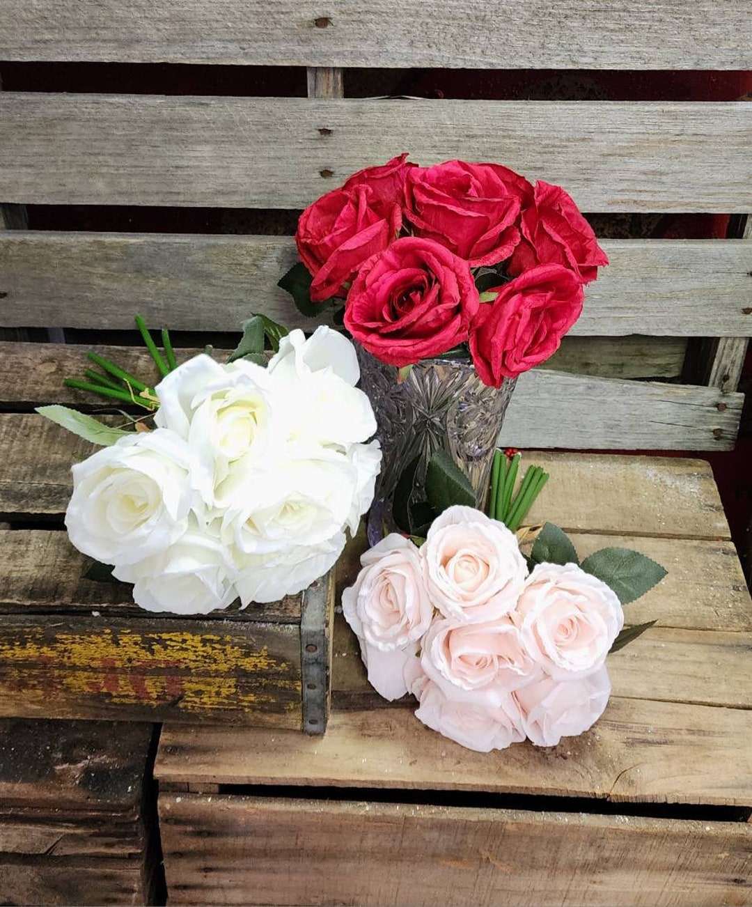 Silk Garden Rose Bush DIY Wedding Bouquet Floral Arrangement Bouquet Etsy