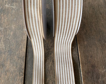 1.5" or 2.5" White Stripe on Tan Canvas Wired Ribbon 50yd Roll