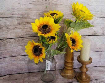 25" Faux Sunflower Bush: Yellow Floral Arrangement Supplies