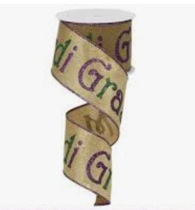 Mardi Gras Fat Tuesday Wired 2.5 Ribbon ~ Mardi Gras Colored Ribbon ~ Wired Ribbon Floral Supplies