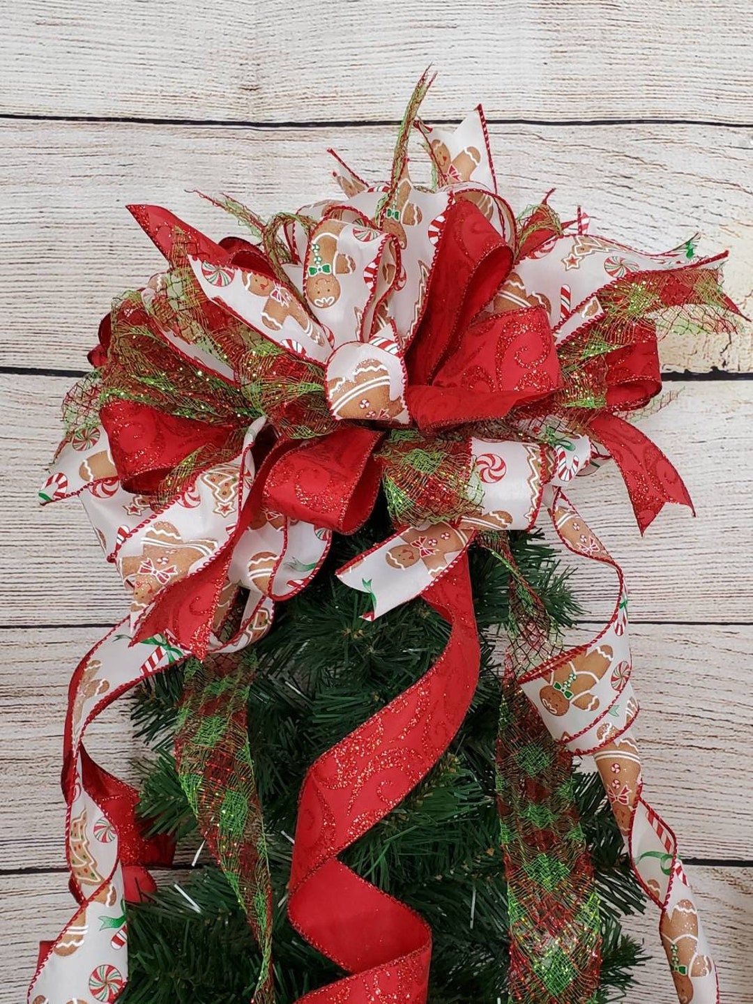 Candyland Gingerbread Christmas Tree Topper Bow - Etsy
