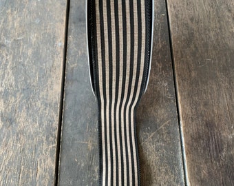 Black Stripe Wired Canvas Ribbon: Tan Linen, 50 Yard Roll