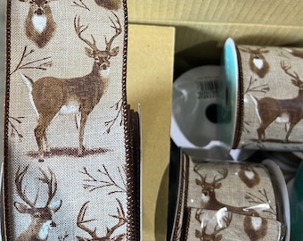 Wired Deer ribbon~ 10 Yd Wired Deer Hunting Ribbon ~Hunting Decor