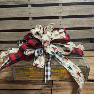 Buffalo Check and Christmas Tree Christmas Tree Topper Bow