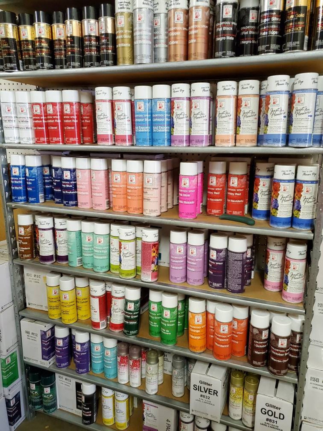 9 Cans Of Design Master Flower Spray Paint Pink Green Gold Silver Saffron  Etc