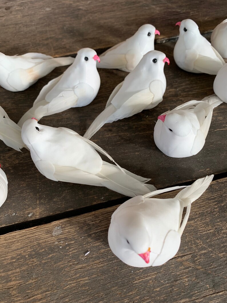 12 Pcs 3.5 Artificial White Dove Wedding Bird Etsy