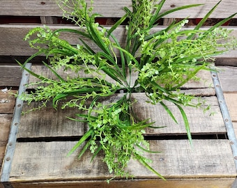 16" Plastic Button Grass Mixed Greenery Bush- Fall Greenery -Floral Bouquet Arrangement Supplies