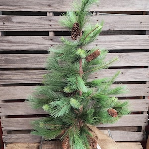3' Faux Pine Christmas Tree with Pine Cones and Wood Base