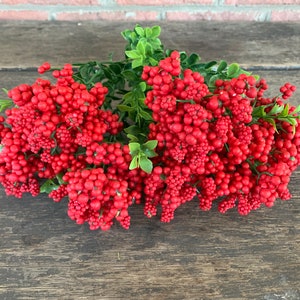 16&quot; Red Styrofoam Berry Bush x7 - Artificial Christmas Fake Filler Greenery Foam Berries Stem Bouquet Floral Arrangement Supplies Florist