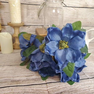22" Magnolia Bush x5 Blue - Wedding Artificial Fake Flowers- Florist Supplies