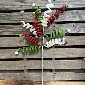 30" Glitter Curly Spray - Red Green White - Christmas Party Supplies Decorations Decor Glitter Shimmer Wreath Stem Tree Ornament
