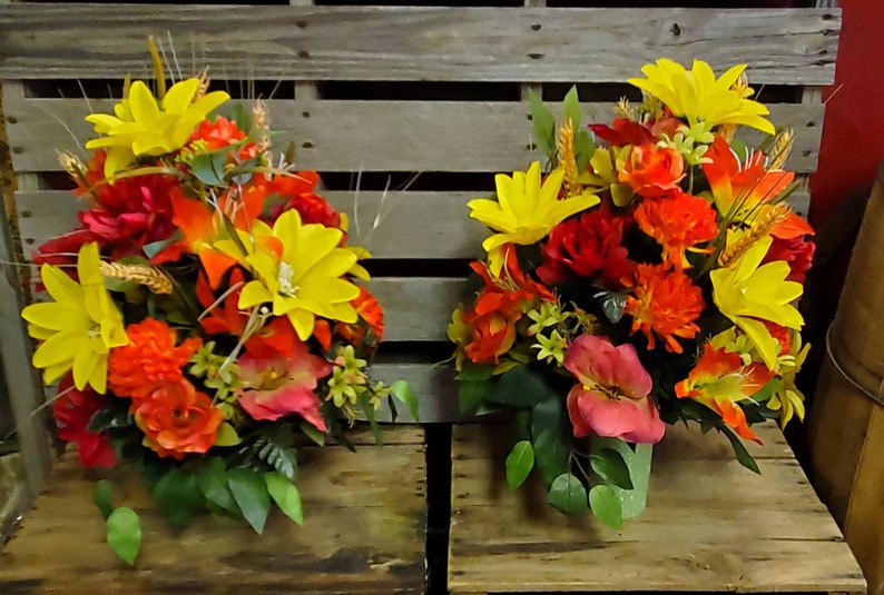 Large Fall Cemetery Vases Tombstone Vase Arrangement Large Etsy