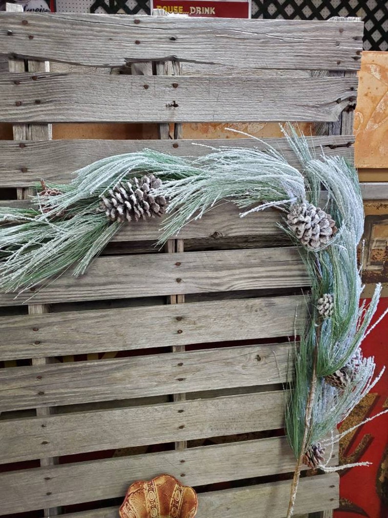 Christmas Flocked Long Needle Pine Garland with Pine Cones Etsy