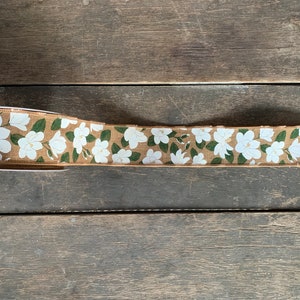 2 COLORS - Magnolia Print on Canvas Material Wired Ribbon - White/Cream White/Brown image 2