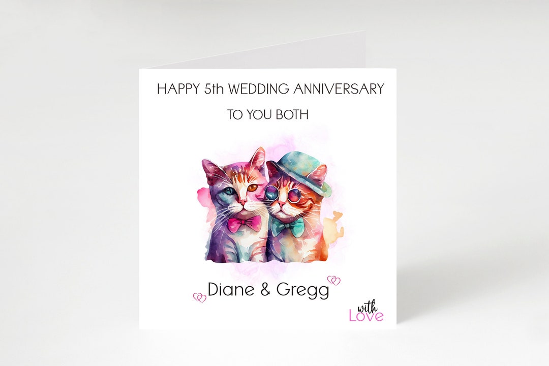 Personalised Anniversary Card, Cat Anniversary Card, Greeting Card