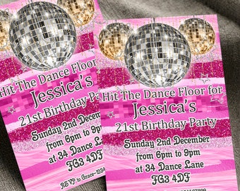 Personalised Disco Birthday Party Invitation Girls Dance Invites, Disco Party Invitations