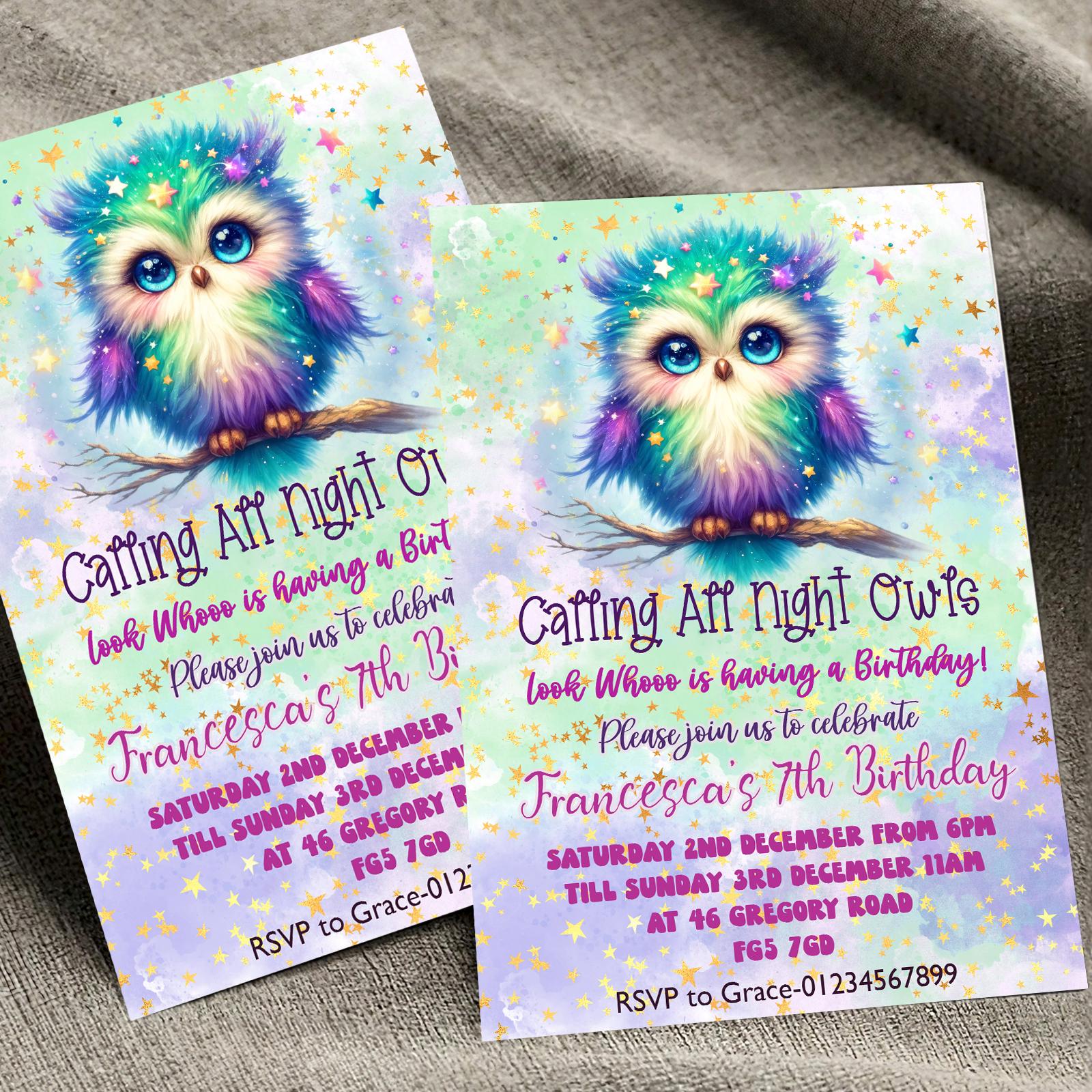 Owl Birthday Invitation, Owl Invite, Girl Birthday, Sleepover Party, Cute Owl Birthday Invitation, C