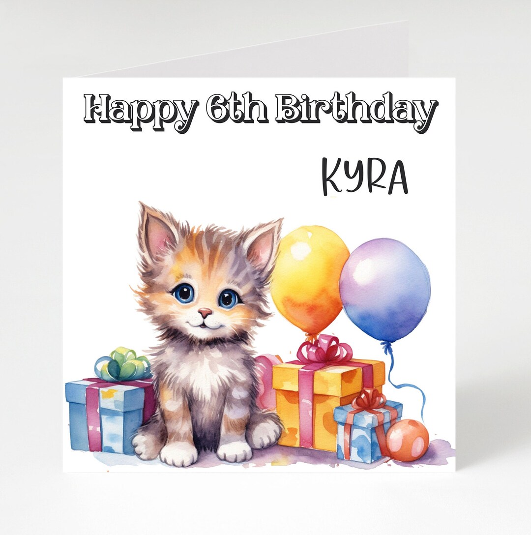 Kitten Birthday Card, Cute Birthday Card With Cat, Personalised ...