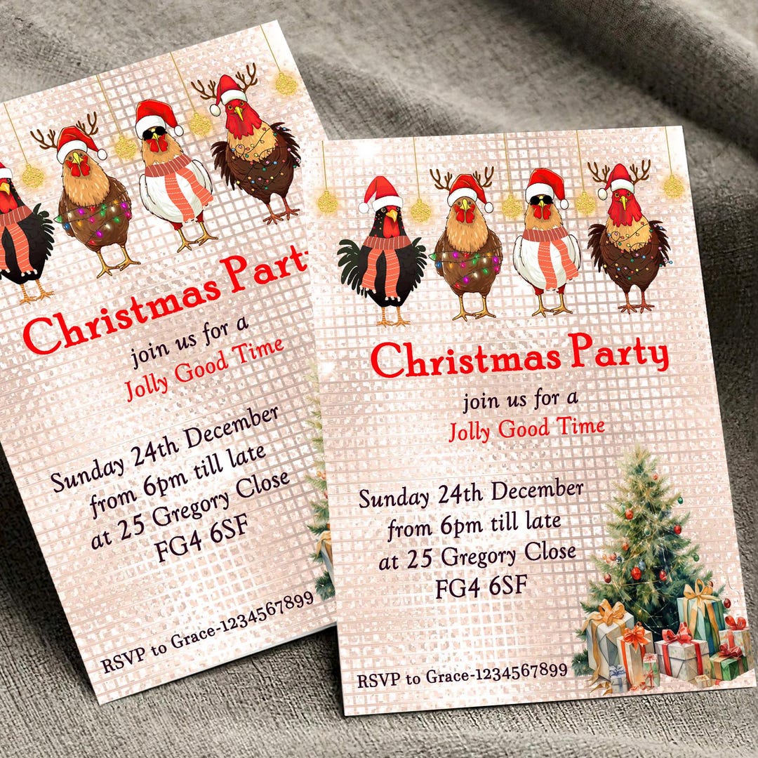 Funny Christmas Party Invitations: Chicken Theme, Personalized Invites ...