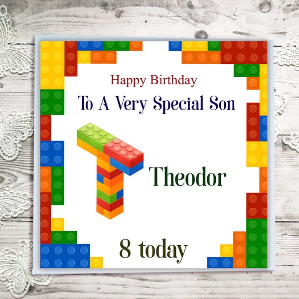 Birthday Card Building Blocks 3D Letter Design for Son Grandson Nephew  Friend Personalised  Handmade Square Card  + Envelope 6"x6"