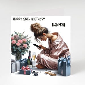 Champagne Birthday card, Female Birthday card, Birthday card for Women, Happy Birthday greeting Card with Champagne, Beautiful Women Card