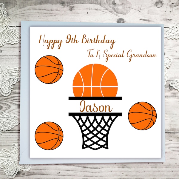 Basketball Birthday Card Personalised for Son Friend Dad Grandson Nephew Square Folded Card + Envelope 6"x6"
