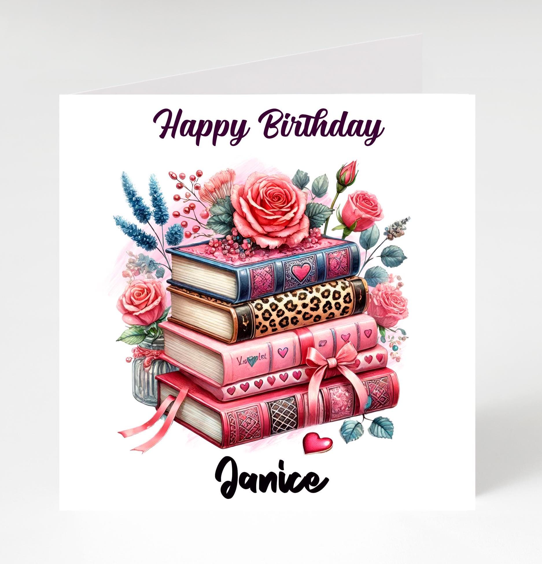 Personalized Book Lover Birthday Card: Floral Stacked Books - Etsy