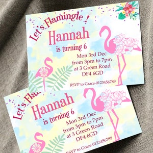 Flamingo Birthday Party Invitations Girls Personalised Pack of 8,16,20,32+ Envelopes or without, Digital File Option