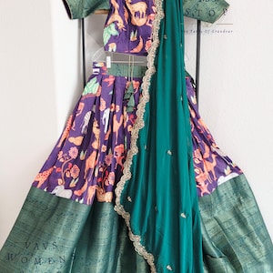 Size 34 Extends To 40. Semi Benarasi Animal Print Designer Half Saree Set.