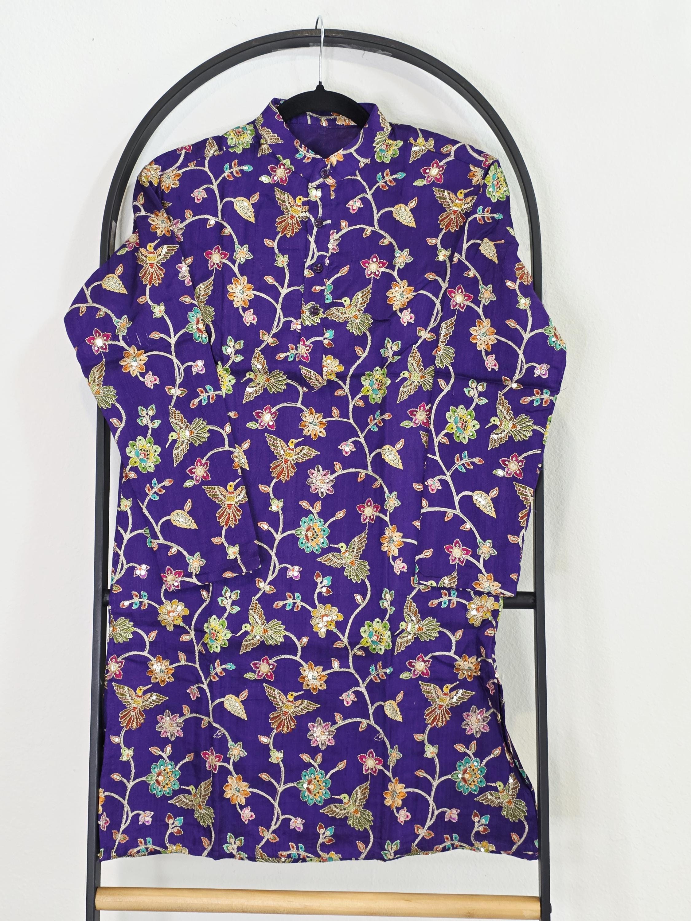 Luxury Purple Kalamkari Tussar Rawsilk Kurta for Boys Age 10 Embroidery Wedding Ethnic Outfit Festival Wear