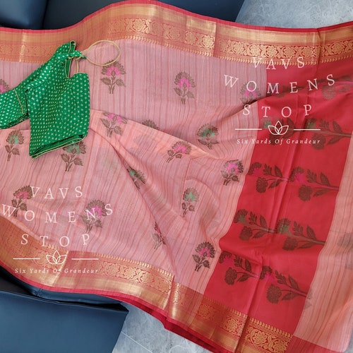 Designer Benarasi Khadi Silk Cotton Saree - Benarasi Blouse Size 38 Extends to 44! Ready to ship from Texas, shops USA by VAVS Womens Stop!