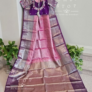 Pure Kanchi Pattu Tissue Brocade Silk Saree - Maggam Blouse Size 34 Extends to 40! Ready to ship from Texas, USA! VAVS Womens Stop!