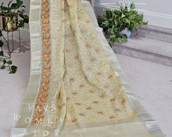 Linen Tissue Saree with Rawsilk Blouse - Size 38-44