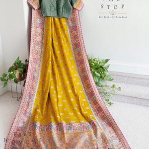 Size 36 Extends To 42. Kashmiri Emporium Inspired Design Benarasi Silk Saree with Stitched Blouse