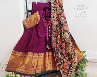 Traditional Narayanpet Soft Cotton Half Saree Set Suitable for Blouse Size 34 Extends to 40