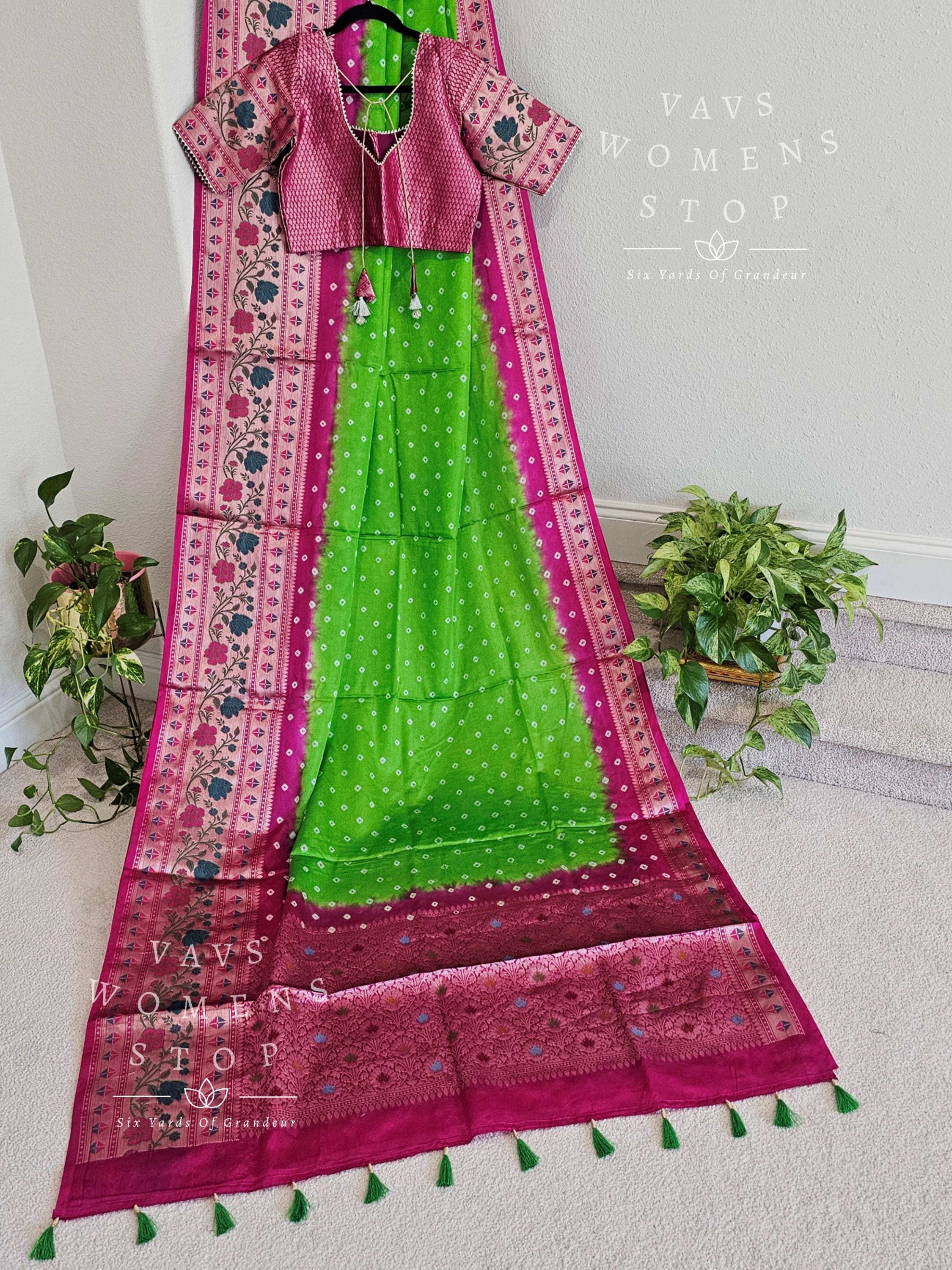 Size 38 Extends To 44. Dupion Silk Bhandini Paithani Border Saree - Blouse. Ready Ship From Prosper, Texas By Vavs Womens Stop