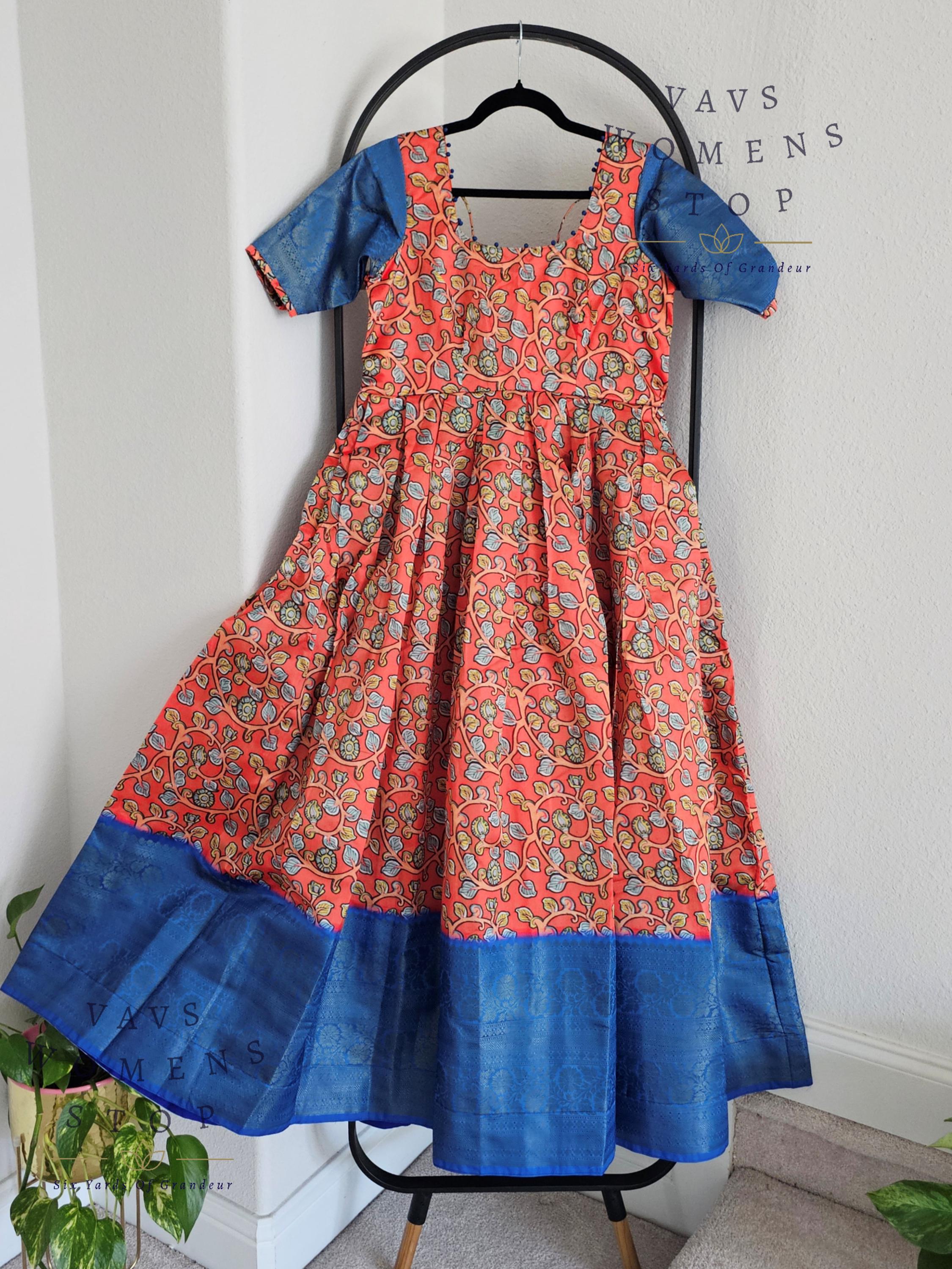 kalamkari long dress Glamorous Red Color Chant Crepe Kalamkari Printed Work Gown